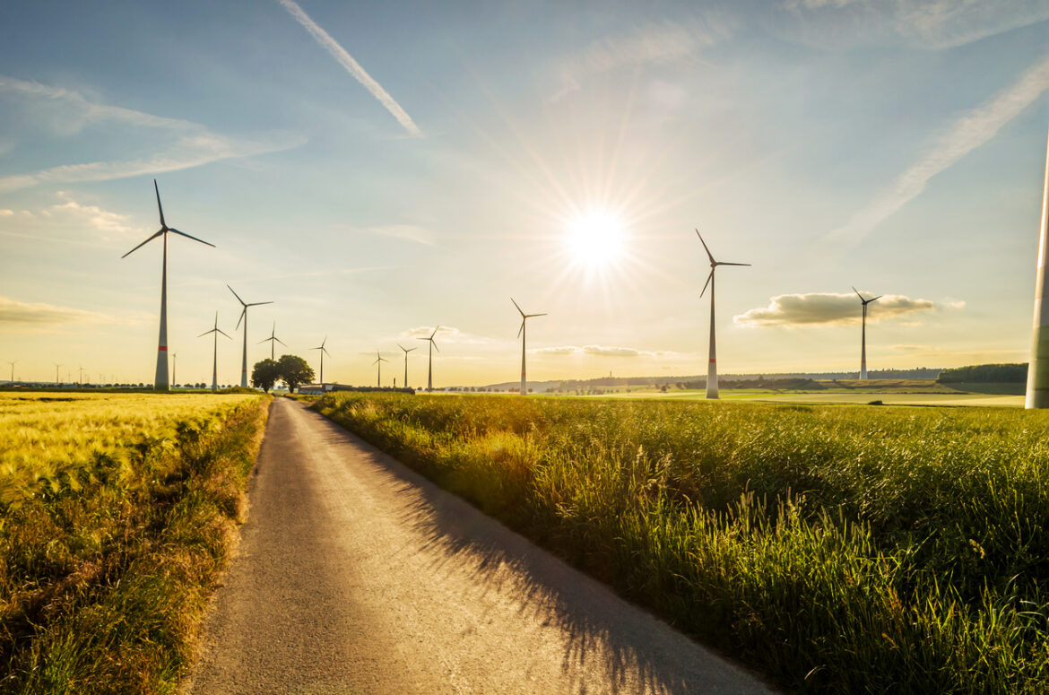 Windturbines at sunset